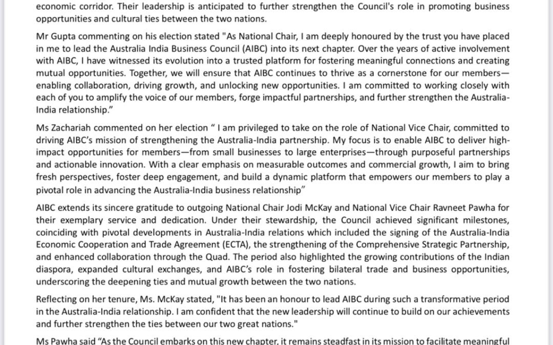 A New Era for the Australia India Business Council: Celebrating Leadership and Partnerships